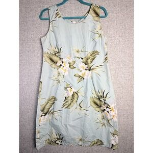 Vintage Hawaiian Floral Sheath Dress Hibiscus Blue White Pacific Legend LARGE‎